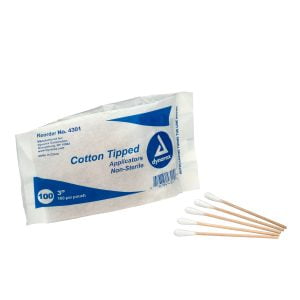 First Aid Only Cotton Tipped Applicators 3" Wood Shaft, 100 Per Bag