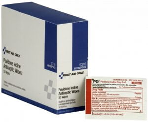 First Aid Only PVP Iodine Wipes, 50 per Box