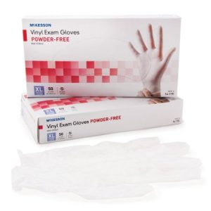 McKesson Exam Glove Confiderm® NonSterile Vinyl Standard Cuff Length Smooth Clear Not Chemo Approved - S, M, L XL - Box/50 - 871025