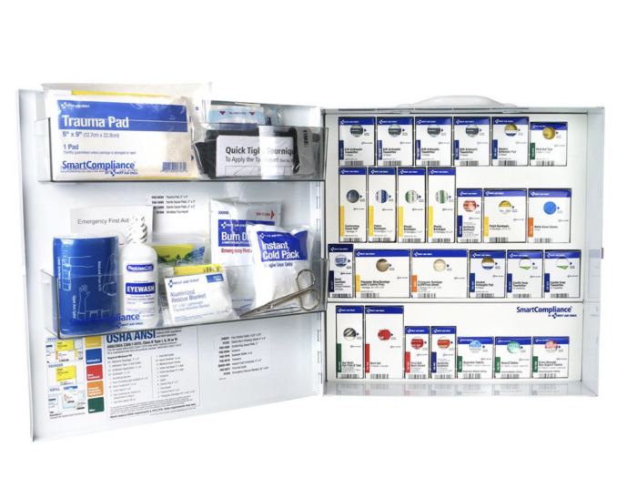 First Aid Only SmartCompliance Large 100 Person ANSI B Metal First Aid Cabinet With Medications For Food Service - 91378